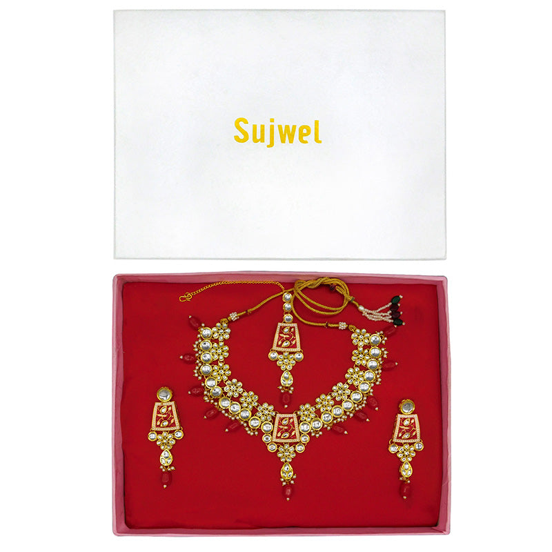 Sujwel Kundan and Meenakari Necklace Set (08-0464)