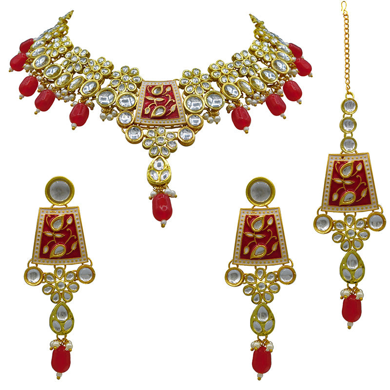 Sujwel Kundan and Meenakari Necklace Set (08-0464)