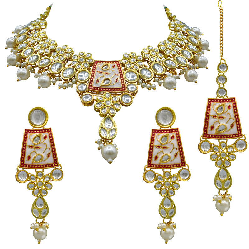 Sujwel Kundan and Meenakari Necklace Set (08-0464)