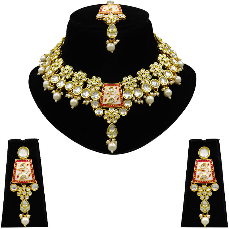 Sujwel Kundan and Meenakari Necklace Set (08-0464)