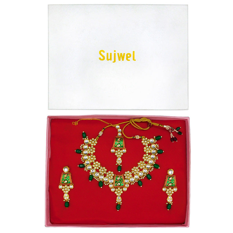 Sujwel Kundan and Meenakari Necklace Set (08-0464)