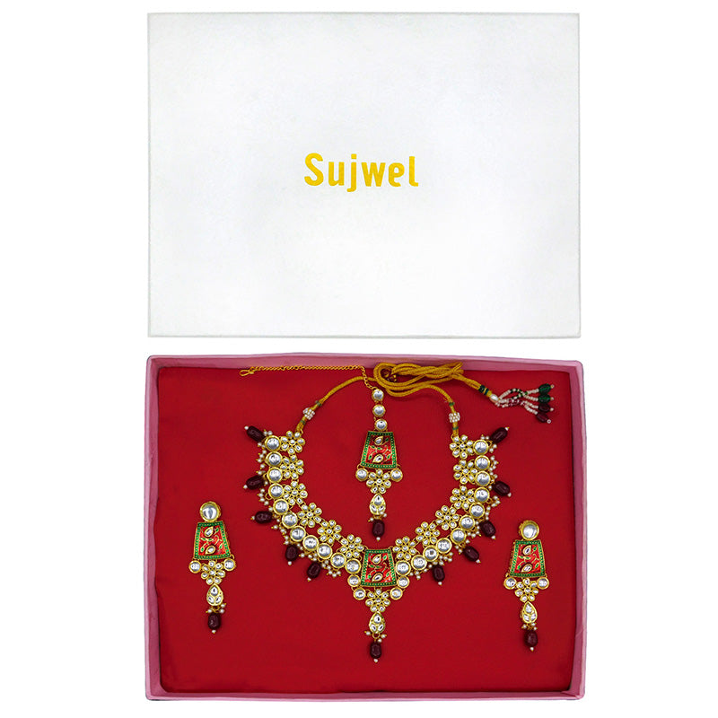 Sujwel Kundan and Meenakari Necklace Set (08-0464)
