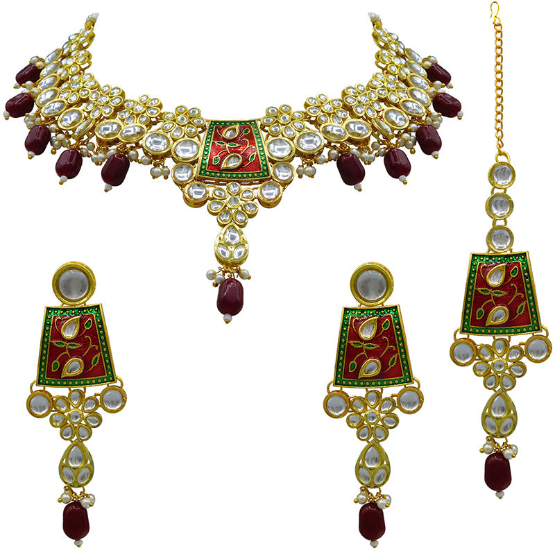 Sujwel Kundan and Meenakari Necklace Set (08-0464)