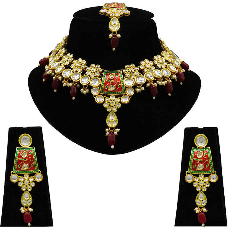 Sujwel Kundan and Meenakari Necklace Set (08-0464)