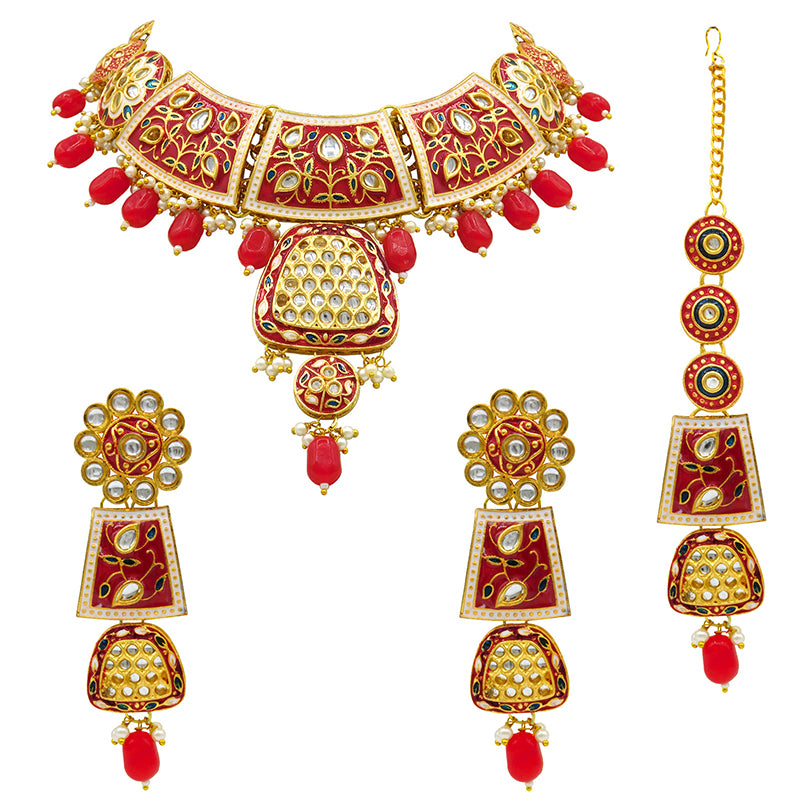 Sujwel Gold Kundan Mina Jewellery Set (08-0467)