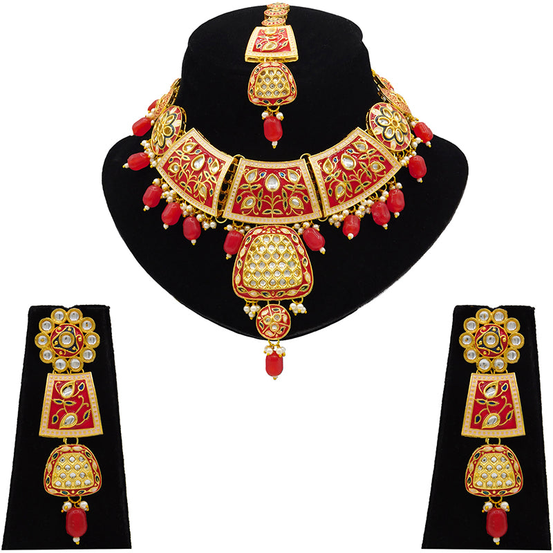 Sujwel Gold Kundan Mina Jewellery Set (08-0467)