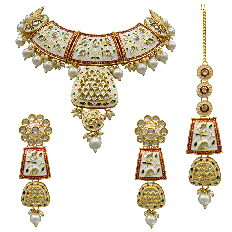 Sujwel Gold Kundan Mina Jewellery Set (08-0467)