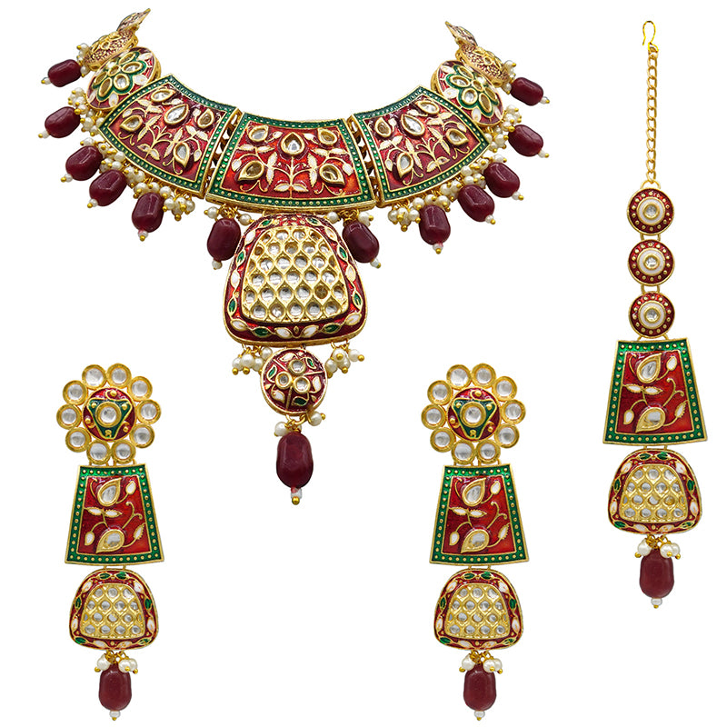 Sujwel Gold Kundan Mina Jewellery Set (08-0467)