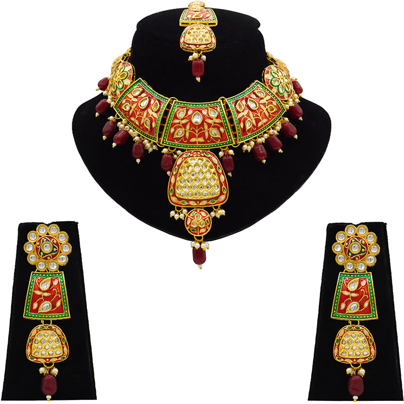 Sujwel Gold Kundan Mina Jewellery Set (08-0467)