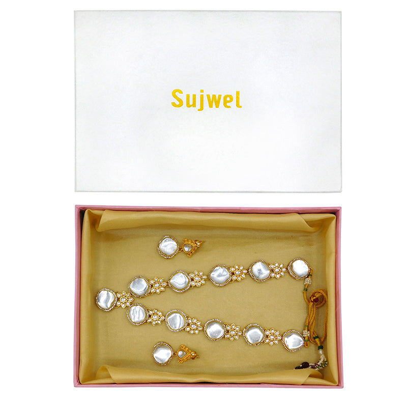 Gold-Plated Kundan Necklace and Earrings (08-0493)