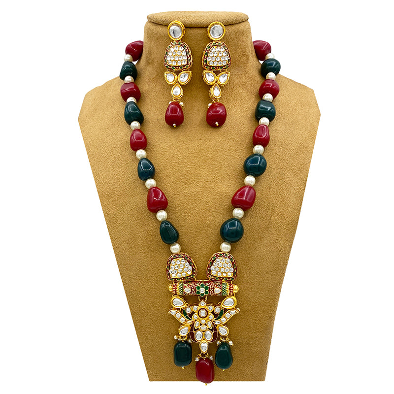 Sujwel Multicolor Meenakari Long Necklace & Earring For Women (08-0495)