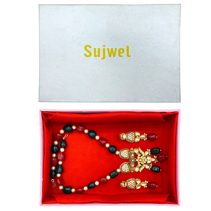 Sujwel Multicolor Meenakari Long Necklace & Earring For Women (08-0495)