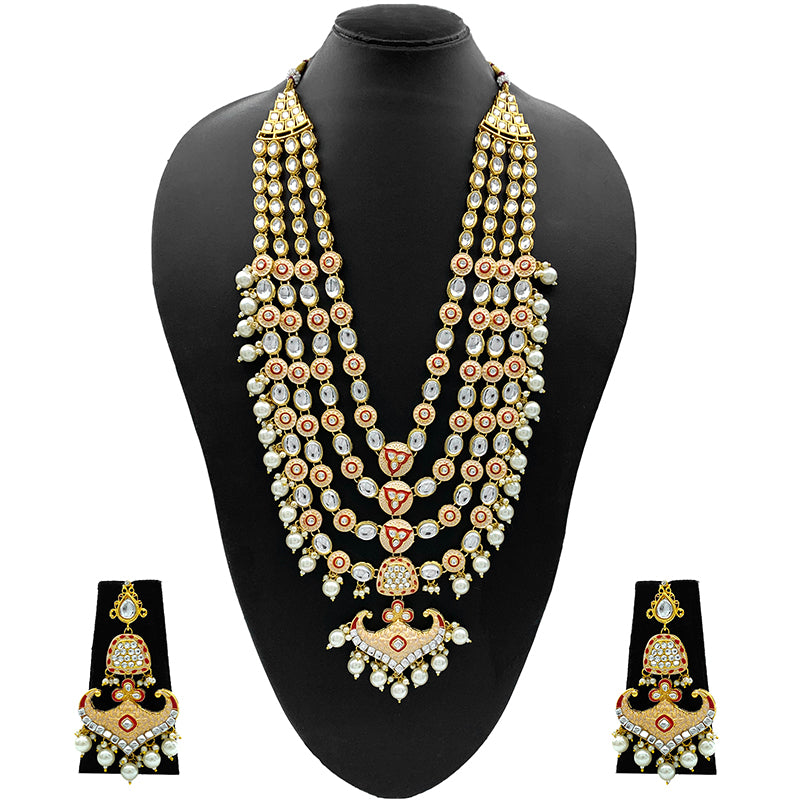 Sujwel Gold Kundan Necklace And Earrings(08-0504)
