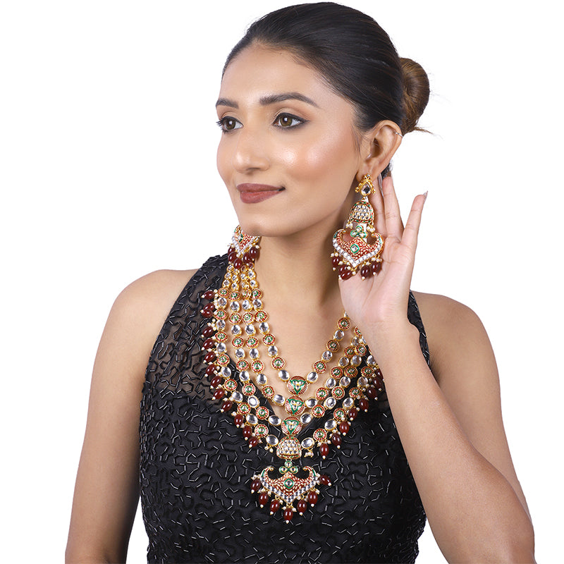 Sujwel Gold Kundan Necklace And Earrings(08-0504)