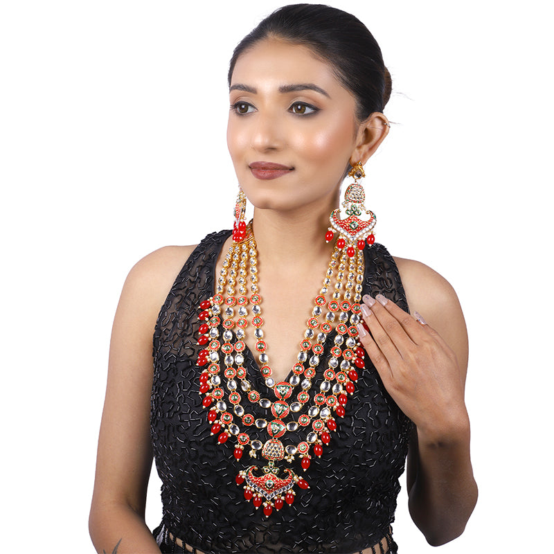 Sujwel Gold Kundan Necklace And Earrings(08-0504)