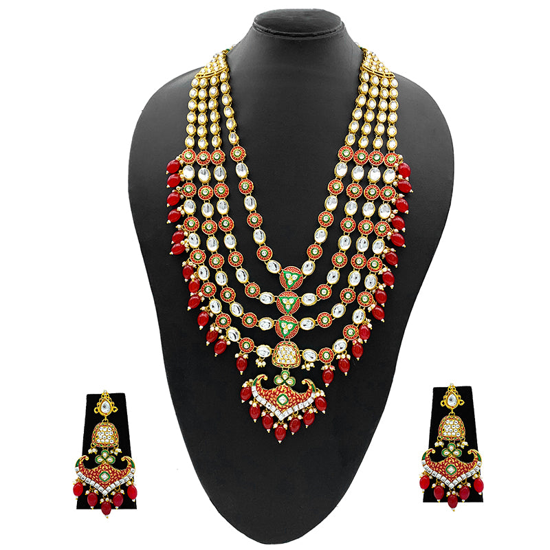 Sujwel Gold Kundan Necklace And Earrings(08-0504)