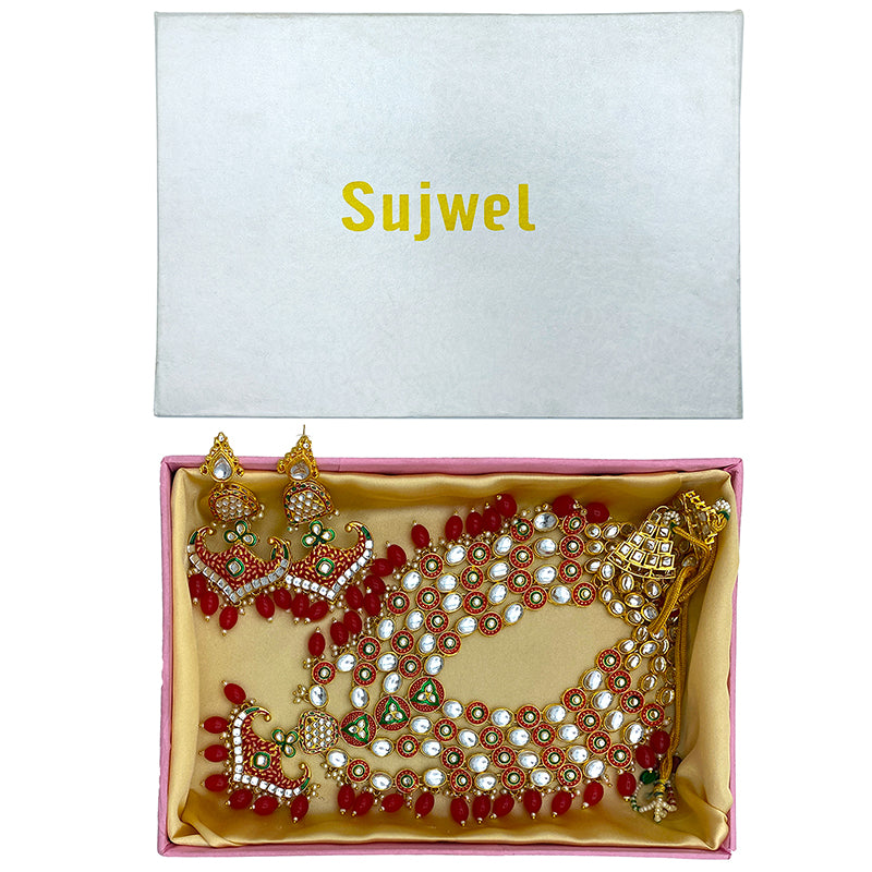 Sujwel Gold Kundan Necklace And Earrings(08-0504)