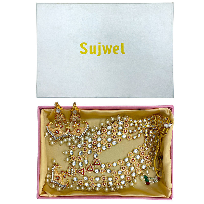 Sujwel Gold Kundan Necklace And Earrings(08-0504)