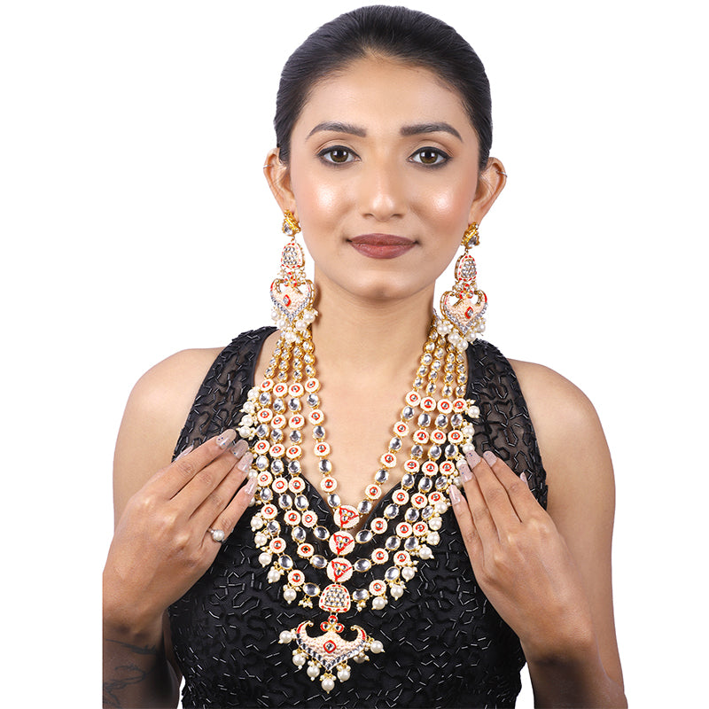 Sujwel Gold Kundan Necklace And Earrings(08-0504)