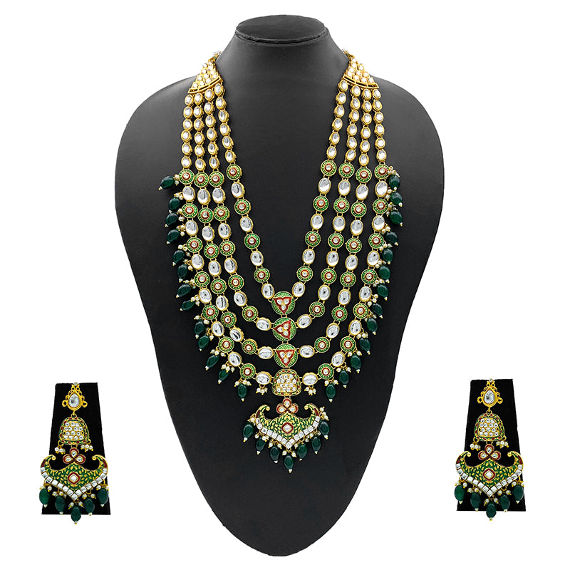 Sujwel Gold Kundan Necklace And Earrings(08-0504)