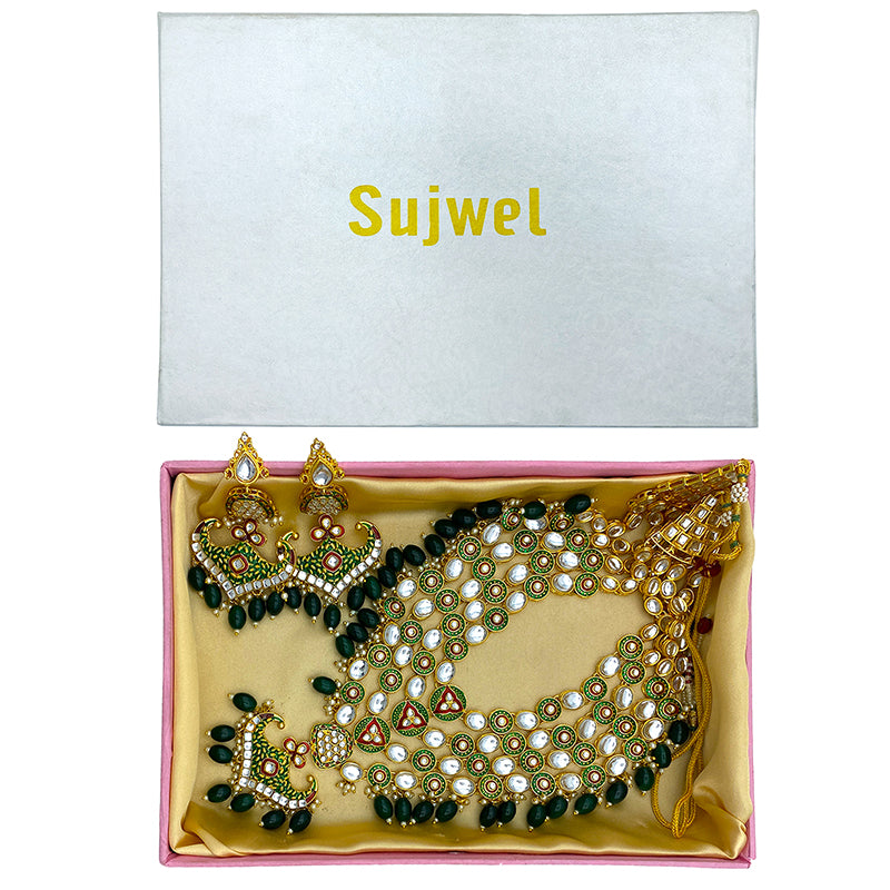 Sujwel Gold Kundan Necklace And Earrings(08-0504)