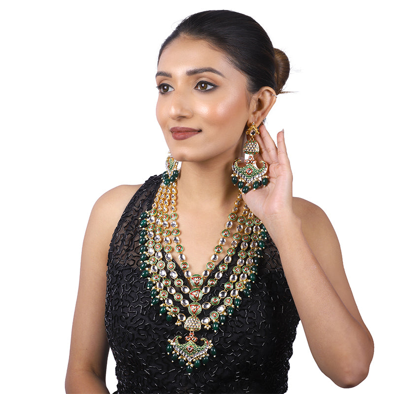 Sujwel Gold Kundan Necklace And Earrings(08-0504)