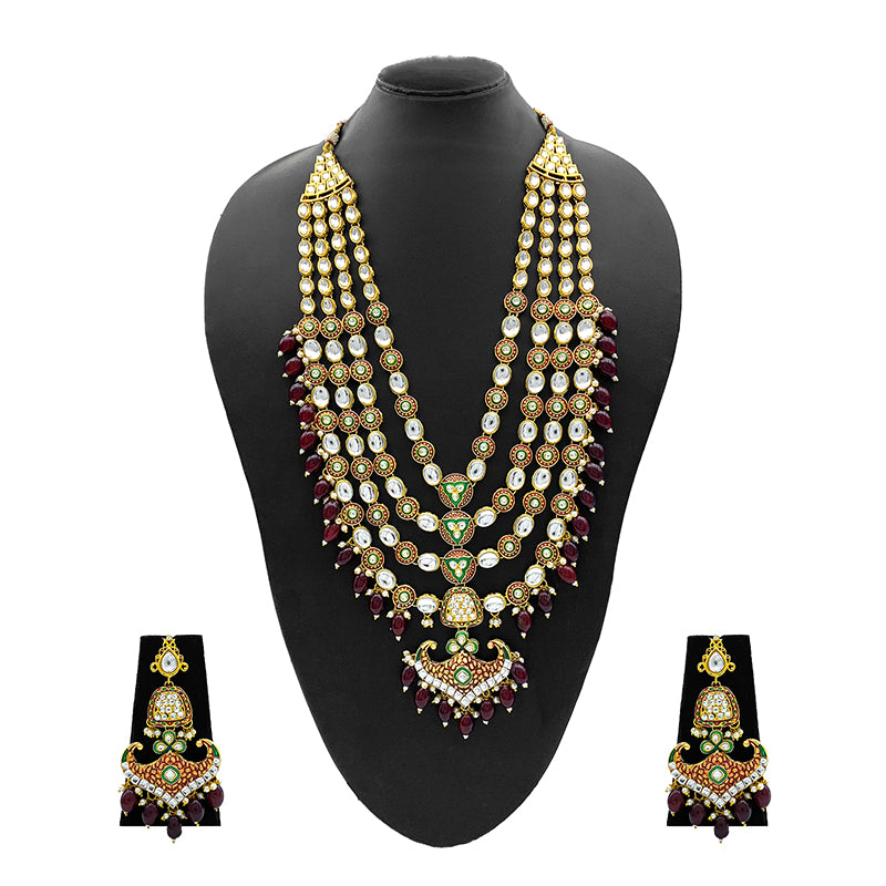 Sujwel Gold Kundan Necklace And Earrings(08-0504)