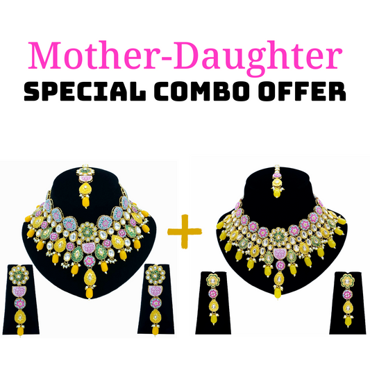 Mother-Daughter Kundan Meenakari Necklace Combo Set (08-0553)