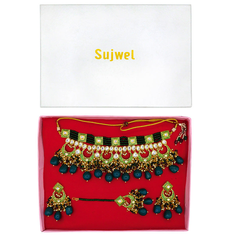 Traditional Gold Plated Crystal Kundan Choker Necklace for Women (08-0443)