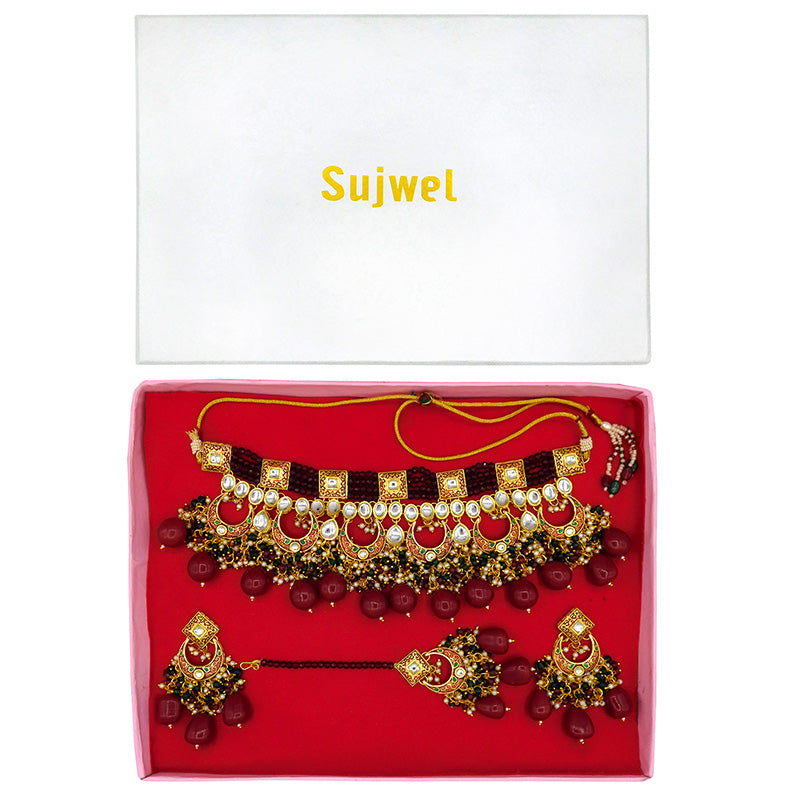 Traditional Gold Plated Crystal Kundan Choker Necklace for Women (08-0443)