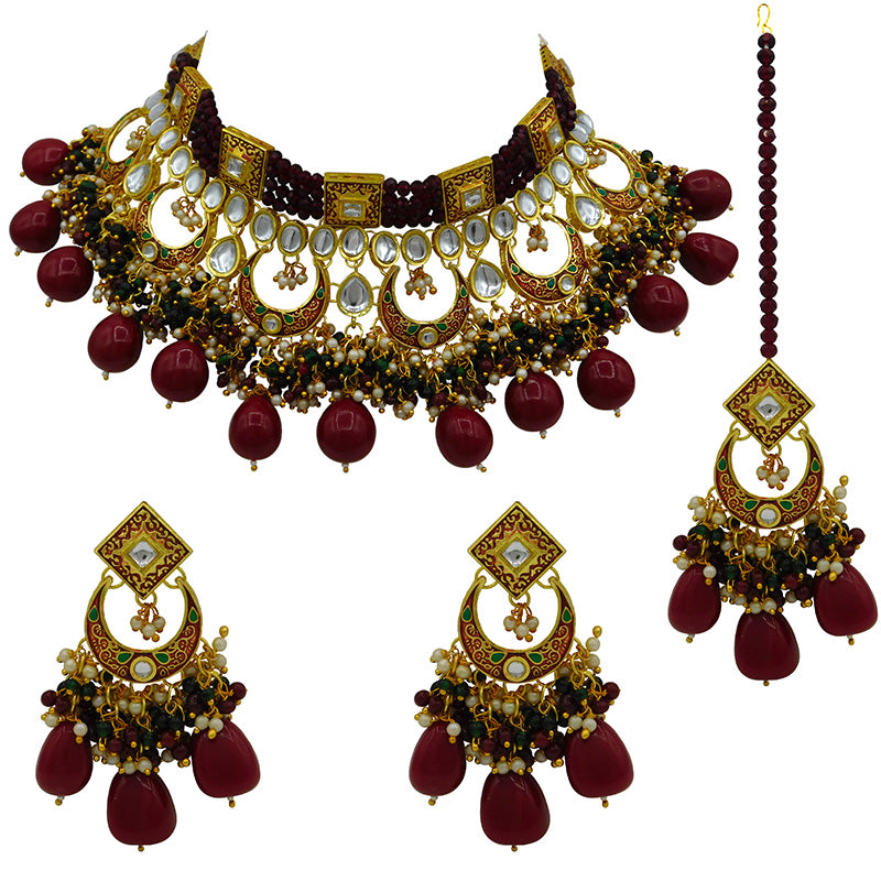 Traditional Gold Plated Crystal Kundan Choker Necklace for Women (08-0443)