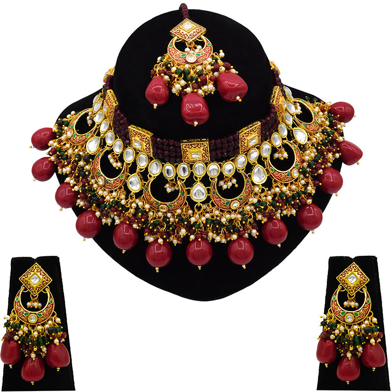 Traditional Gold Plated Crystal Kundan Choker Necklace for Women (08-0443)