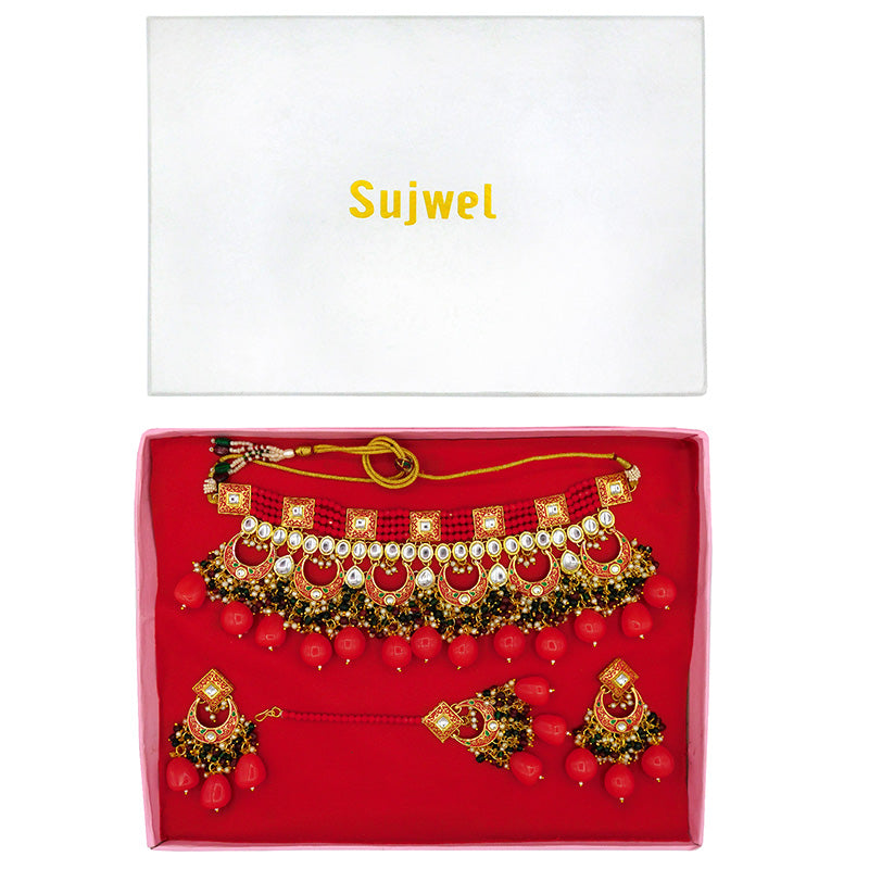 Traditional Gold Plated Crystal Kundan Choker Necklace for Women (08-0443)
