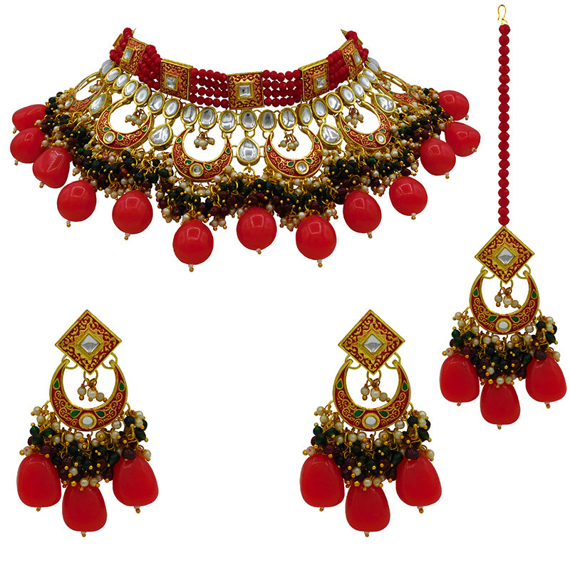 Traditional Gold Plated Crystal Kundan Choker Necklace for Women (08-0443)