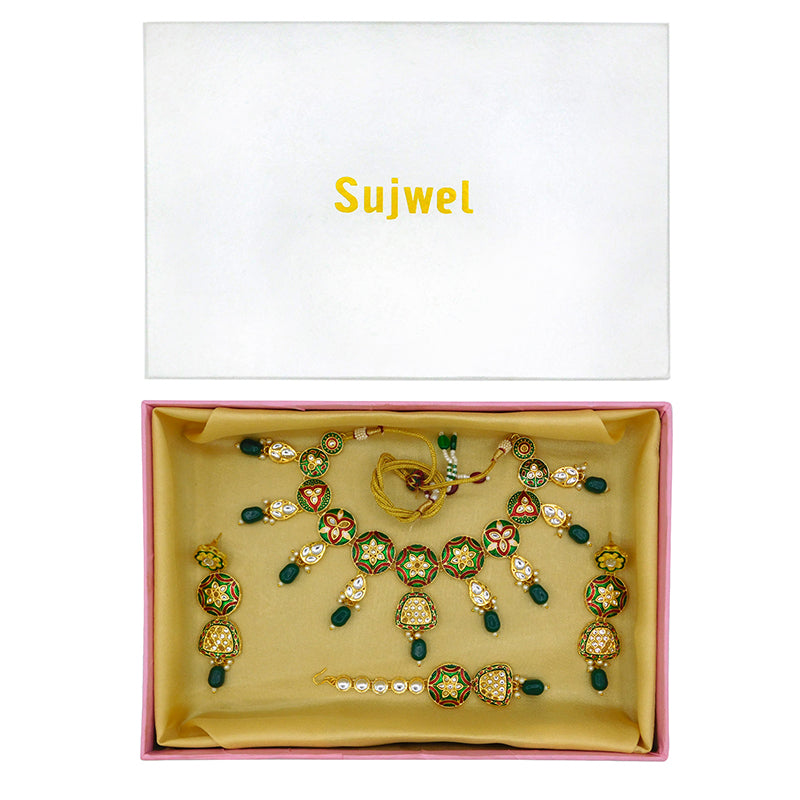 Sujwel Kundan and Meenakari Necklace Set (08-0471)