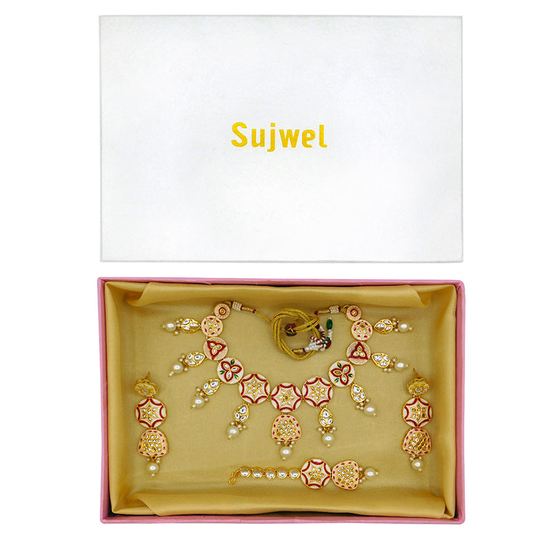 Sujwel Kundan and Meenakari Necklace Set (08-0471)