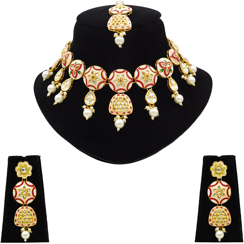 Sujwel Kundan and Meenakari Necklace Set (08-0471)
