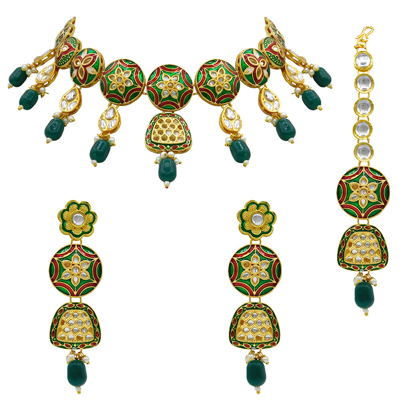 Sujwel Kundan and Meenakari Necklace Set (08-0471)