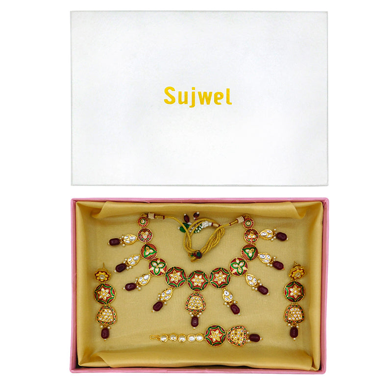 Sujwel Kundan and Meenakari Necklace Set (08-0471)