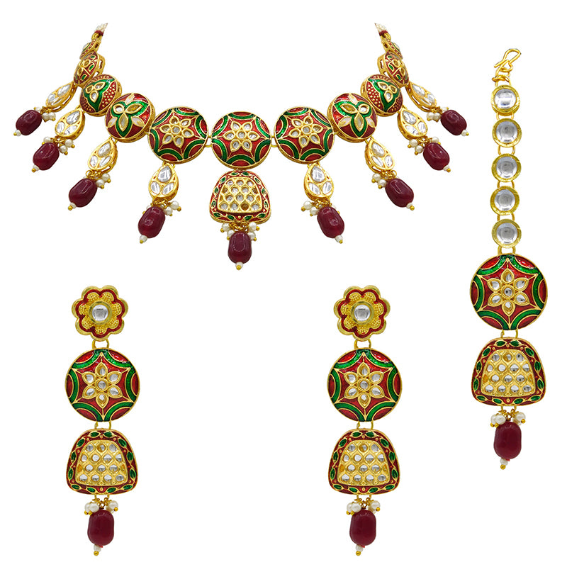 Sujwel Kundan and Meenakari Necklace Set (08-0471)