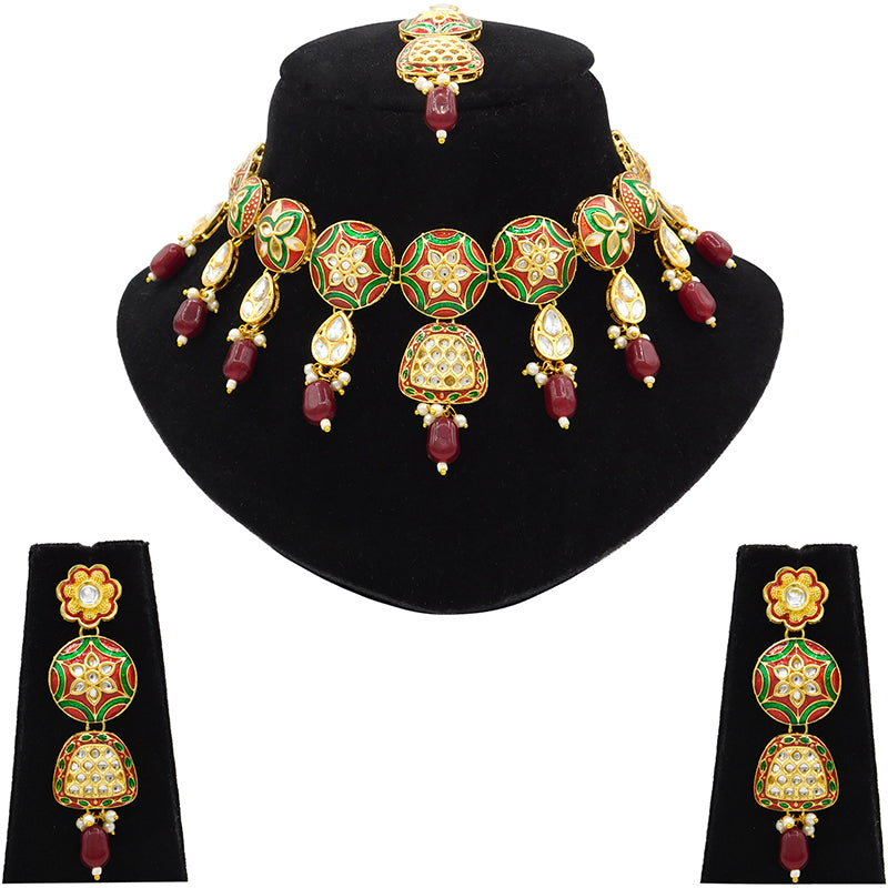 Sujwel Kundan and Meenakari Necklace Set (08-0471)