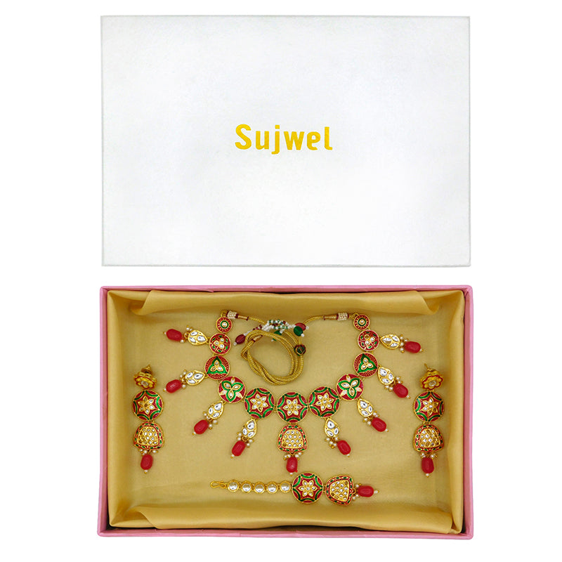 Sujwel Kundan and Meenakari Necklace Set (08-0471)