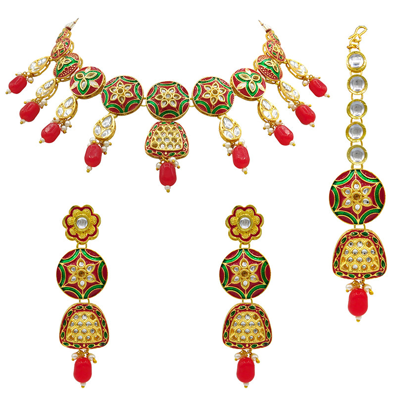 Sujwel Kundan and Meenakari Necklace Set (08-0471)