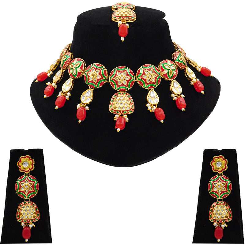 Sujwel Kundan and Meenakari Necklace Set (08-0471)