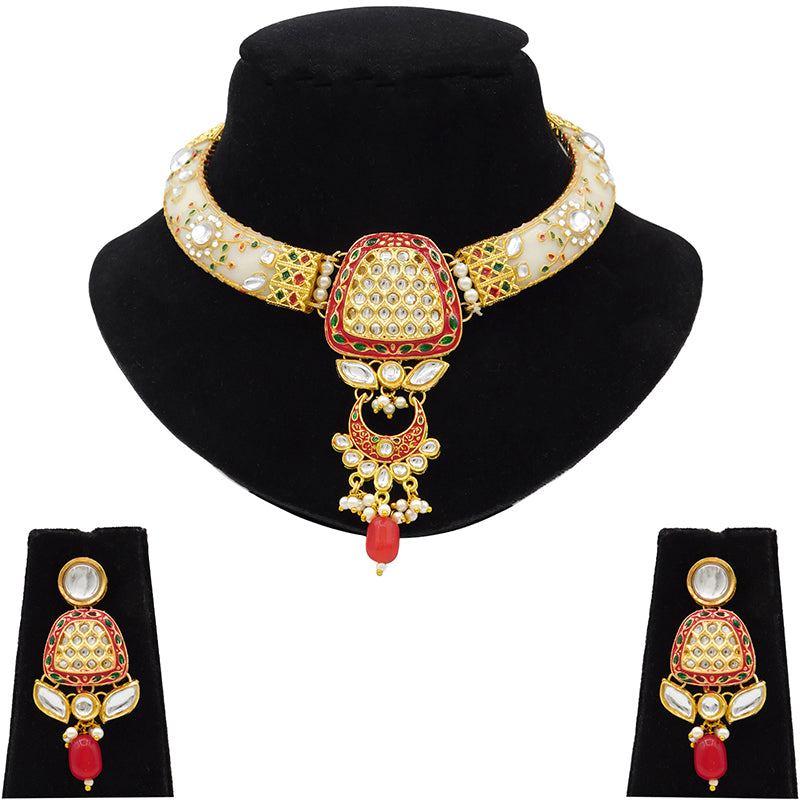 Sujwel Imitation Hathi Dant Gold Necklace Set (08-0473)