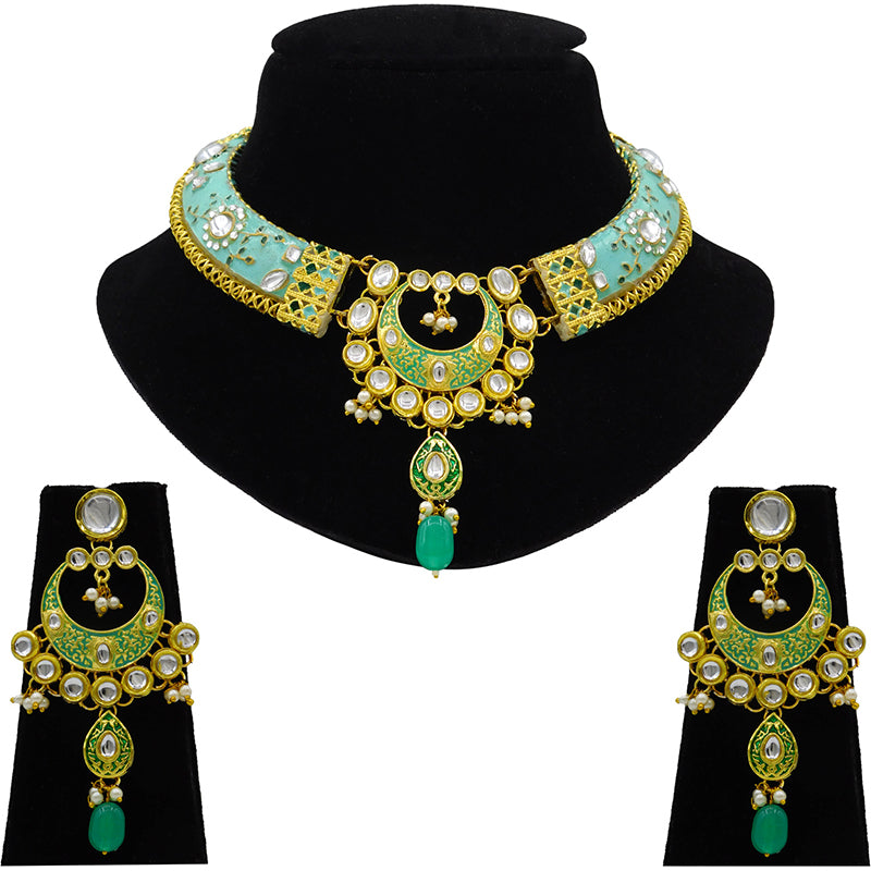 New Sujwel Imitation Hathi Dant Gold Necklace Set (08-0474)