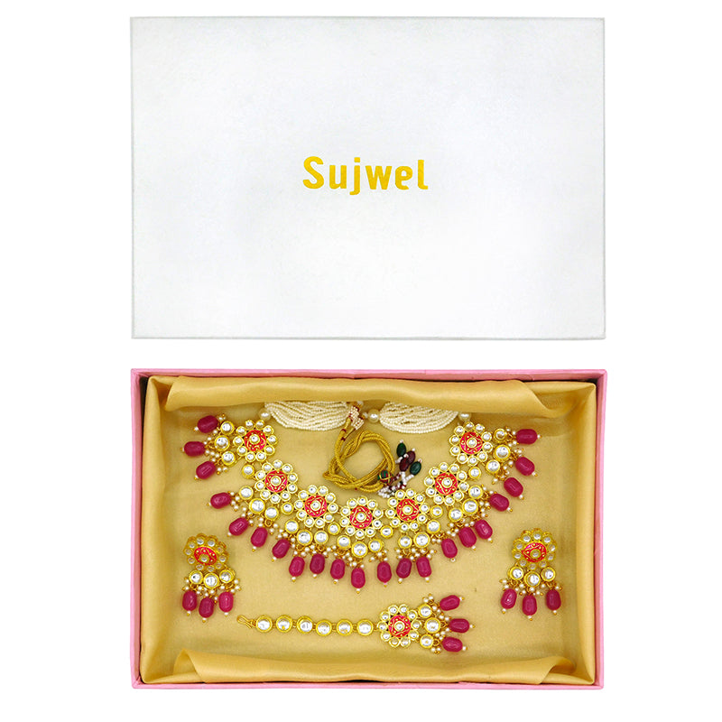 Sujwel Gold Kundan Mina Jewellery Set (08-0478)
