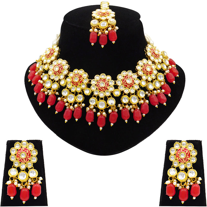 Sujwel Gold Kundan Mina Jewellery Set (08-0478)