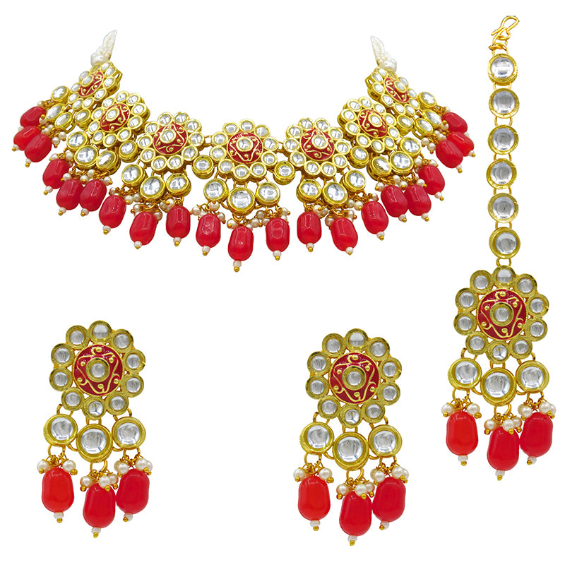 Sujwel Gold Kundan Mina Jewellery Set (08-0478)