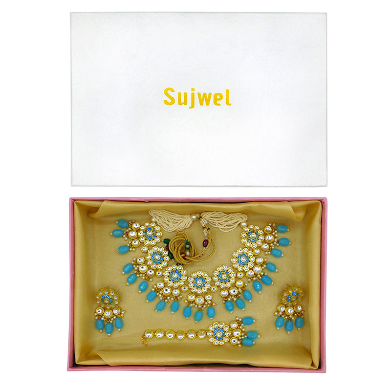 Sujwel Gold Kundan Mina Jewellery Set (08-0478)
